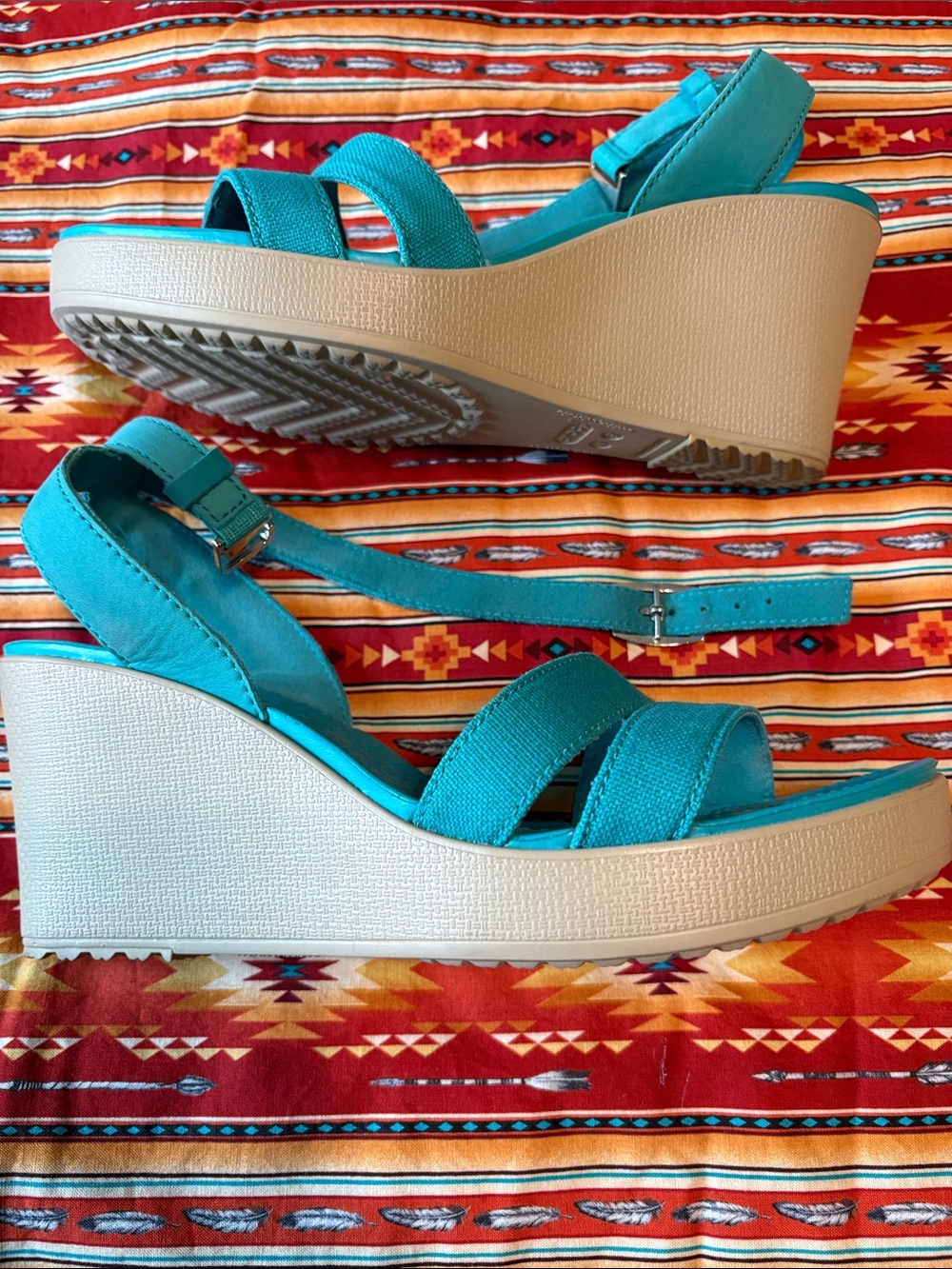 CROCS Women's Bright Teal Strappy Sandals - Picture 5 of 6